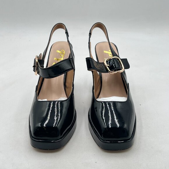 FYS Black Platform Square Toe Pumps Block High Heel Mary Janes Slingback Shoes - Picture 3 of 8